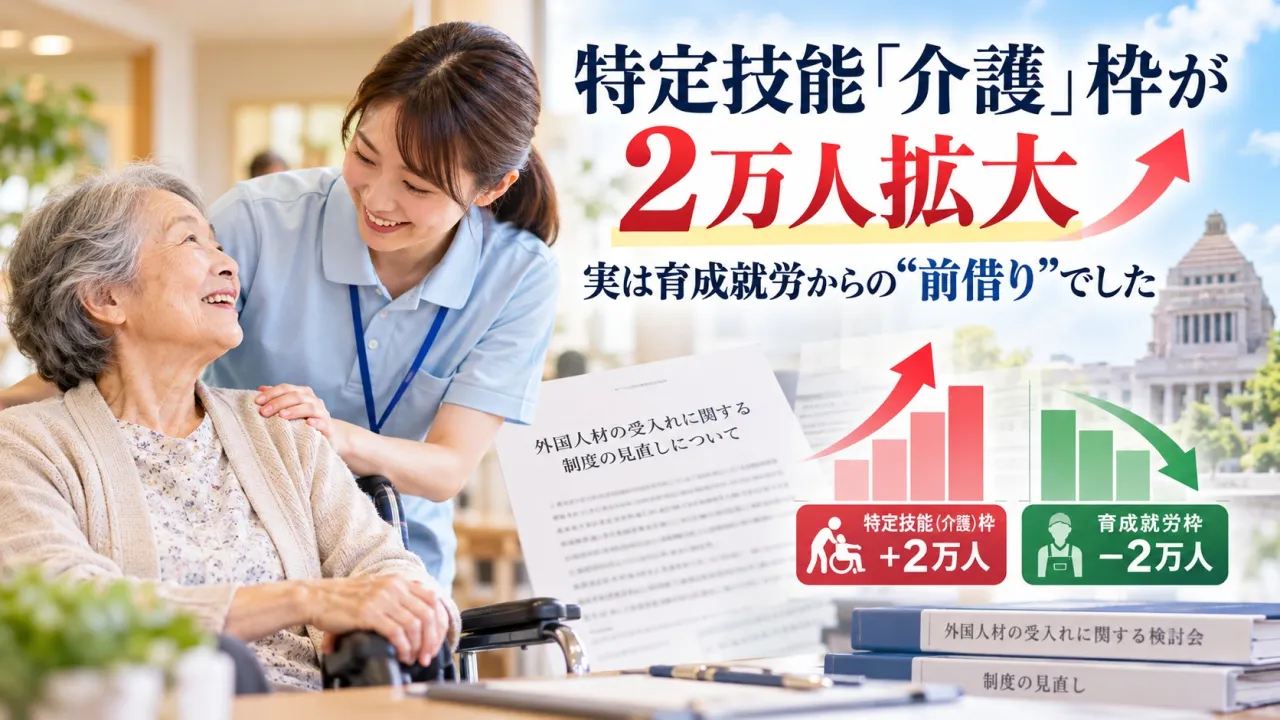 特定技能「介護」の受入れ枠が2万人拡大！しかし、実は育成就労からの「前借り」だった！？