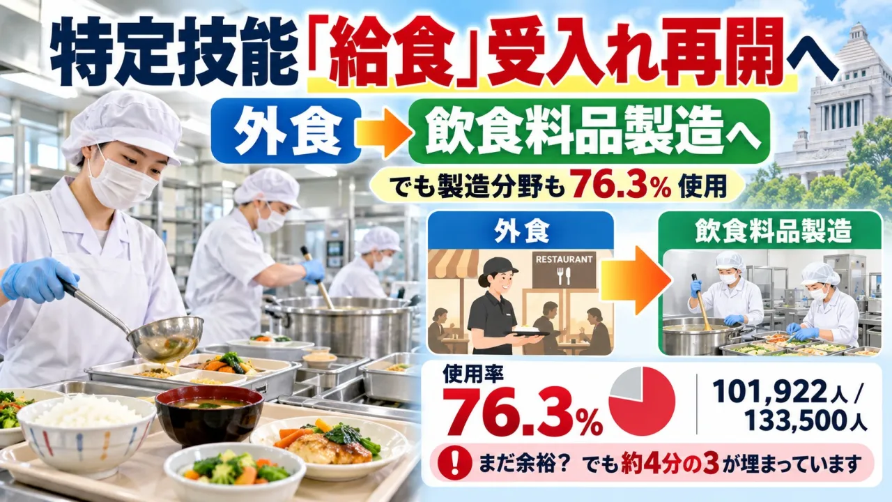 特定技能「給食」の受入れ再開へ!今度は「外食」から「飲食料品製造」へ引っ越し!?